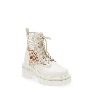 AZALEA WANG Kasper White Mesh Rhinestone Western Boots Sparkly Angle High Siz 11